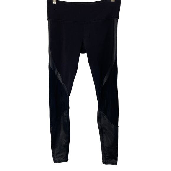 ALO Black Vitality Leggings Sheer Mesh Faux Leather Medium - Picture 4 of 10